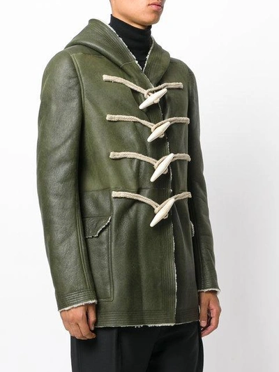 Shop Rick Owens Toggle Hooded Coat In Green