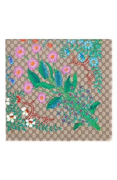 Shop Gucci Gg New Floral Scarf In Multicolor