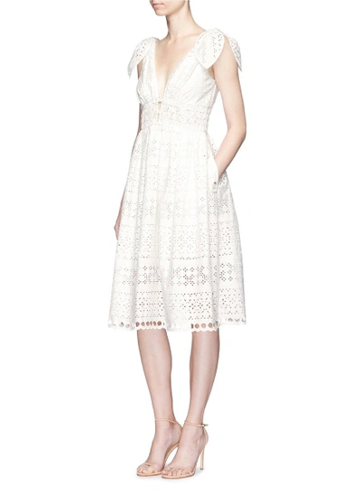 Shop Self-portrait Tie Shoulder Embroidered Midi Dress