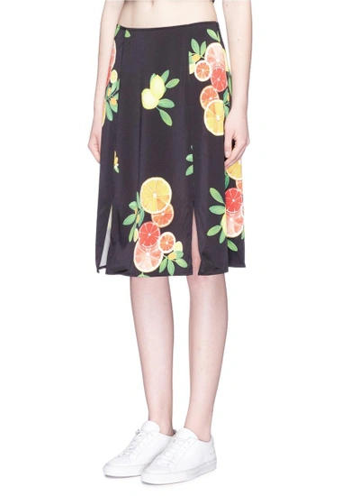 Shop Lpa Citrus Print Slit Front Satin Skirt