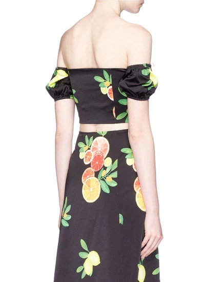 Shop Lpa Citrus Print Off-shoulder Cropped Satin Top