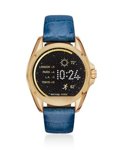 Shop Michael Kors Access Bradshaw Croc-embossed Leather Watch Strap In Blue