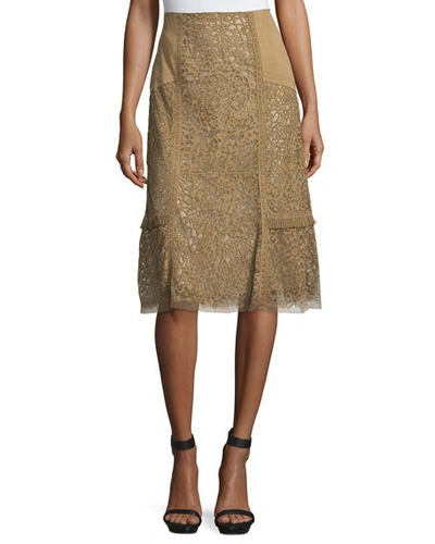 Kobi Halperin Daphne Laser-cut Leather Skirt, Sandstone