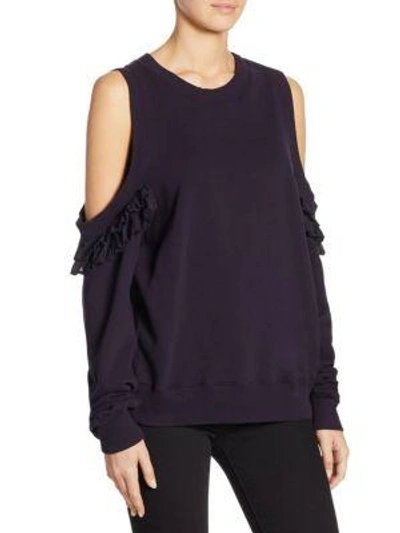 Shop Clu Cold-shoulder Pleated Silk Pullover In Navy