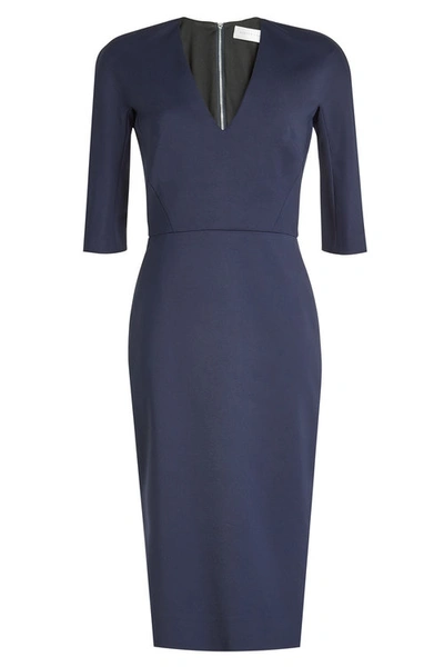 Victoria Beckham Cotton Blend Sheath Dress In Blue