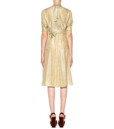 Shop Prada Lamé Silk Blend Velvet Dress In Gold