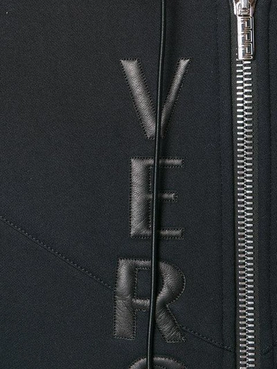 Shop Versace Leather Logo Hooded Sweatshirt In Black