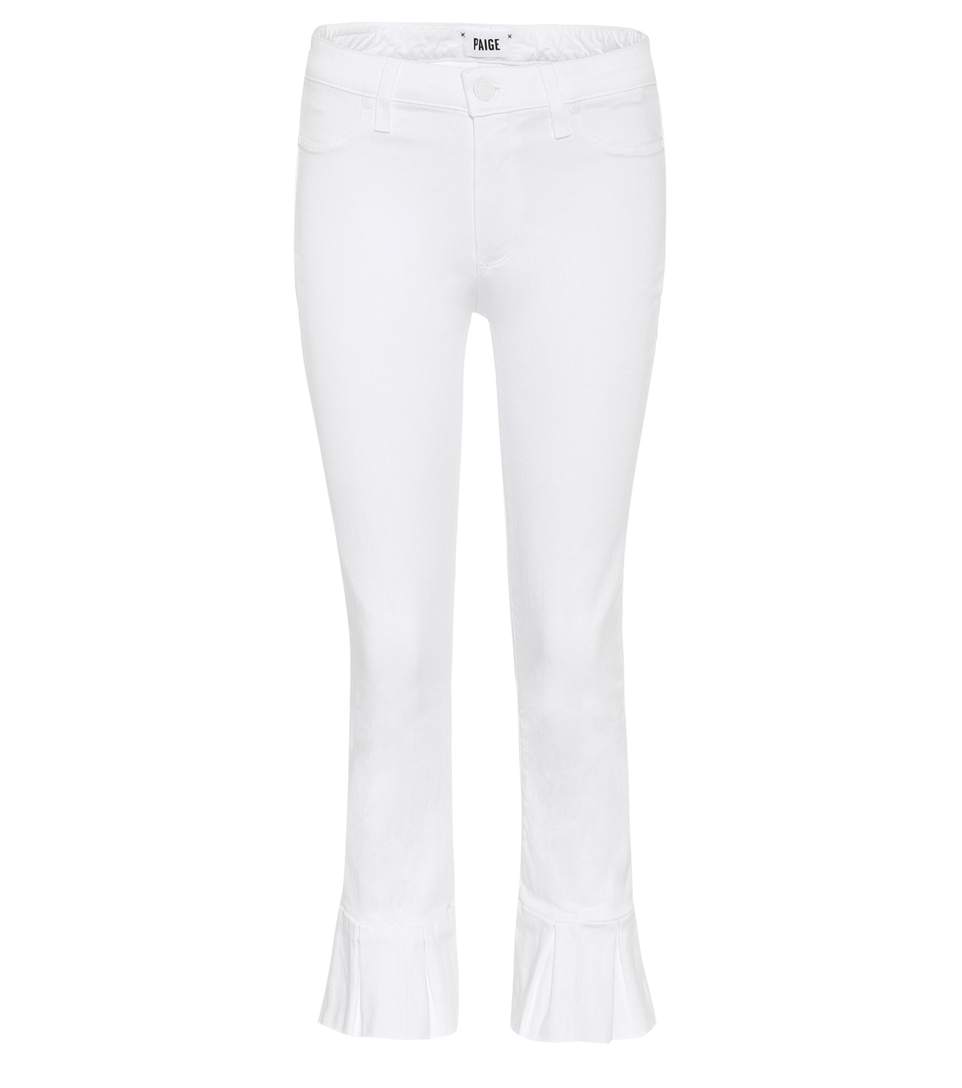 white ruffle flare pants