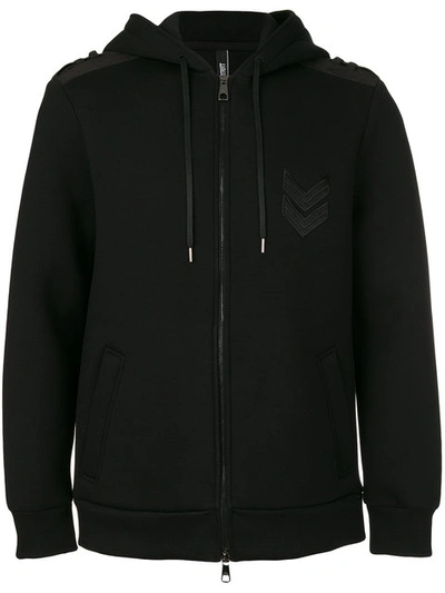 Neil Barrett Military Arrow Zip-front Sweatshirt Hoodie In Black