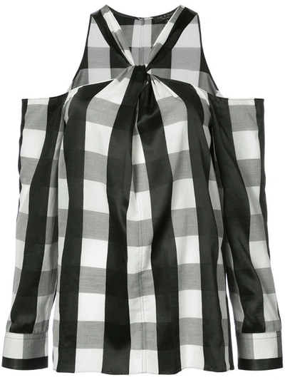 Rag & Bone Collingwood Cold-shoulder Gingham Cotton-blend Top In Black/white