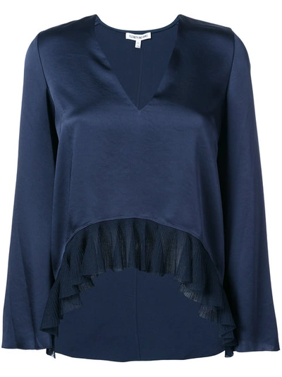 Elizabeth And James Heath Ribbed Knit-trimmed Satin-crepe Blouse In Indigo