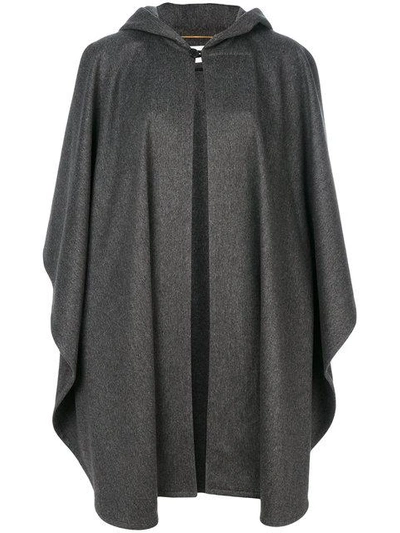 Saint Laurent Hooded Double Flannel Wool Cape In Grey