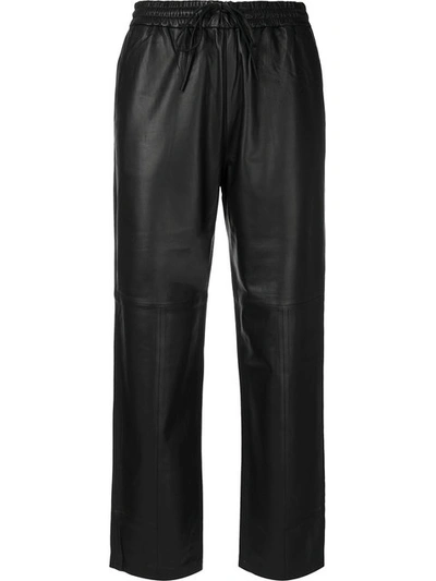 J Brand Amari Drawstring Leather Trousers, Black In Nero