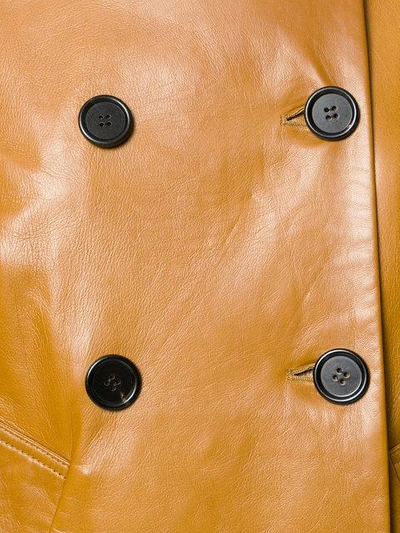 Shop Marni Leather Pea Coat - Brown