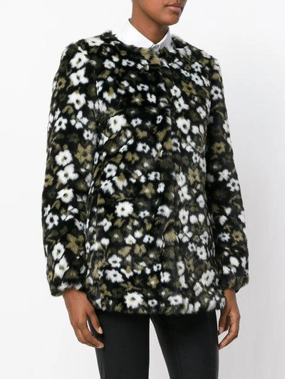 Shop Michael Michael Kors Floral Faux Fur Jacquard Jacket In Black