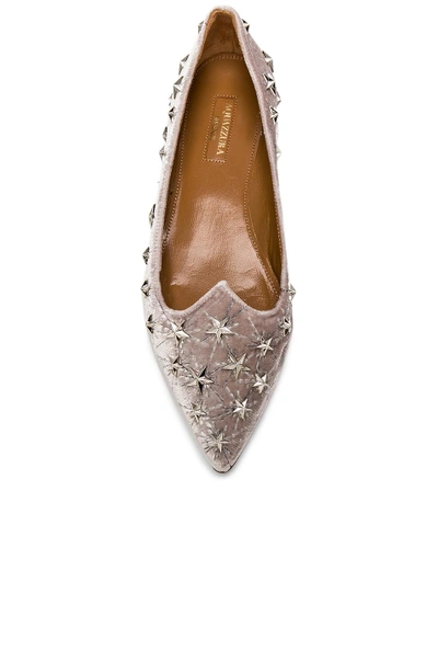 Shop Aquazzura Velvet Cosmic Star Flats In Gray. In Light Grey