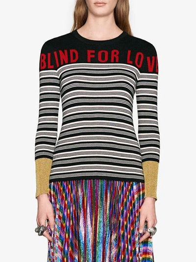 Shop Gucci Blind For Love Striped Knit Top In Black
