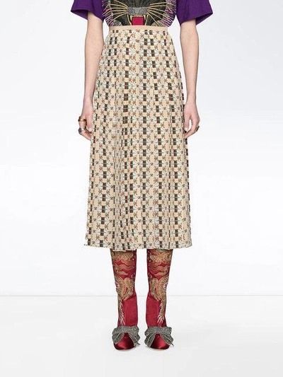 Shop Gucci Silk Skirt With Web Kisses Print