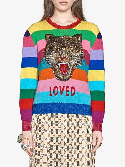 Shop Gucci Wool Sweater With Embroidery In Multicolour