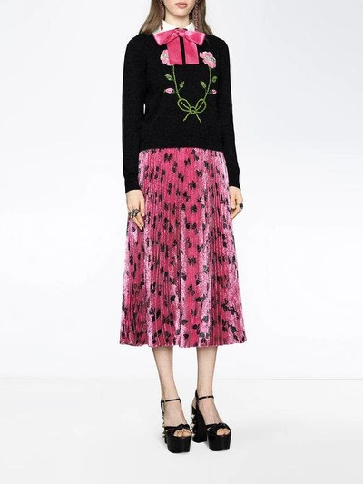 Shop Gucci Iridescent Bow Lurex Pleated Skirt