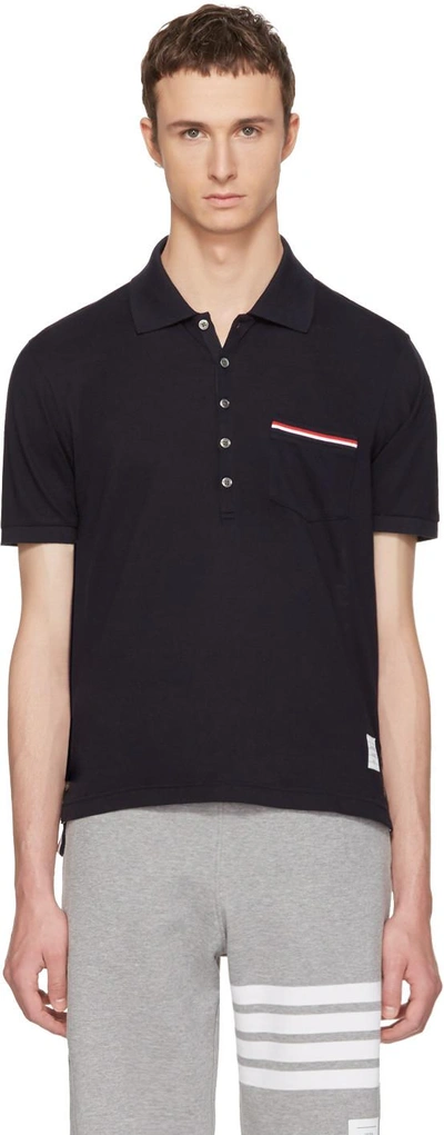 Shop Thom Browne Navy Pocket Polo