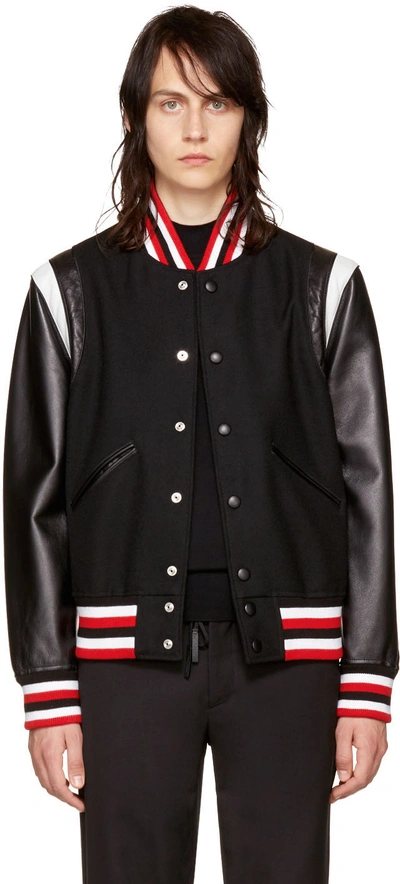 Givenchy Striped Bomber Jacket With Leather Sleeves, Black