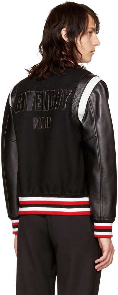 Shop Givenchy Black Wool & Leather Bomber Jacket