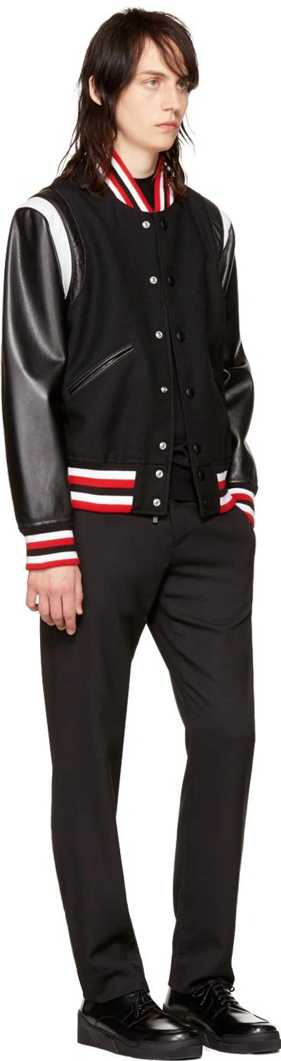 Shop Givenchy Black Wool & Leather Bomber Jacket