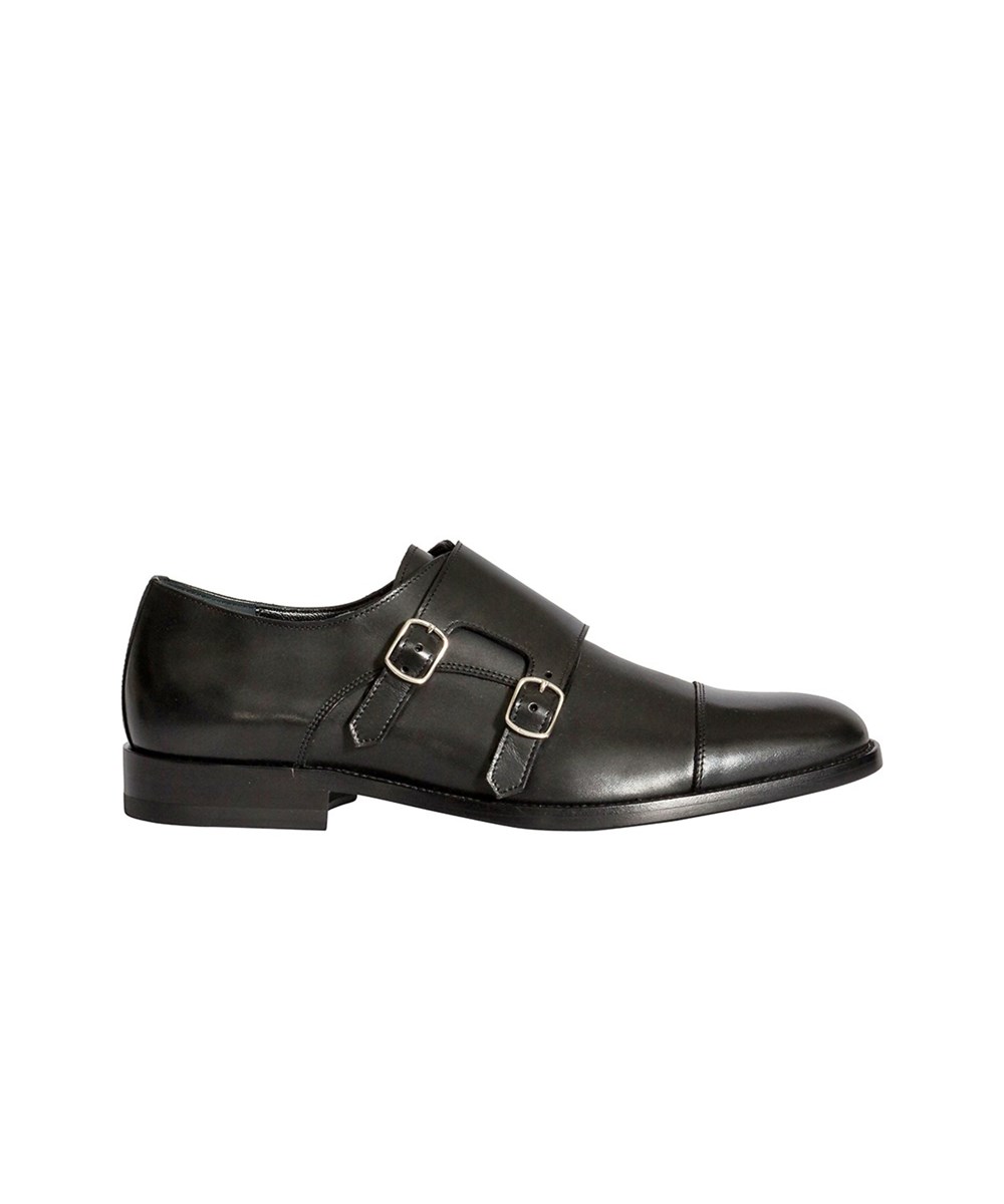 mens black leather monk strap shoe