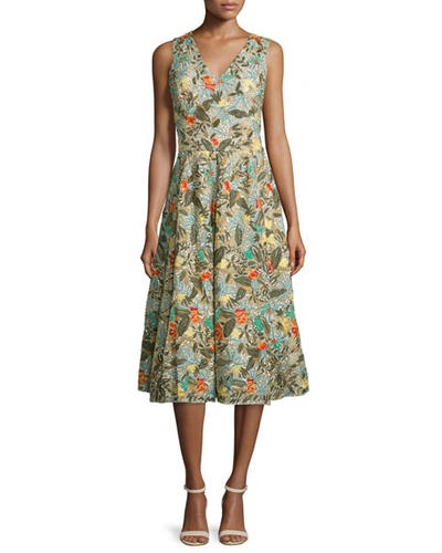 Alice And Olivia Jenn Sleeveless Floral Embroidered Dress In Multi Colors