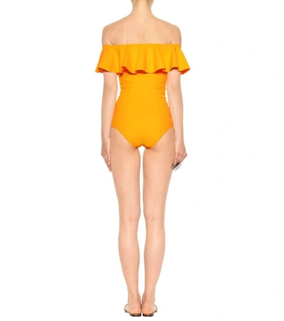 Shop Lisa Marie Fernandez Mira Flounce Swimsuit In Marigold Loeded