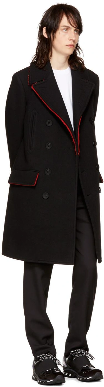 Shop Givenchy Black Long Wool Peacoat