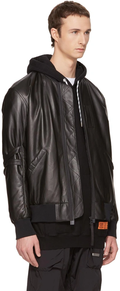 Shop Helmut Lang Black Leather Bomber Jacket
