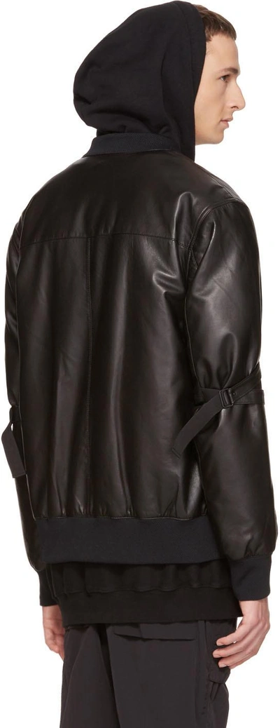 Shop Helmut Lang Black Leather Bomber Jacket