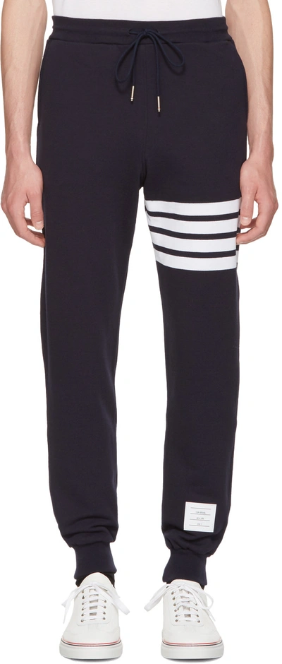 Shop Thom Browne Navy Classic Four Bar Lounge Pants In Navy 461