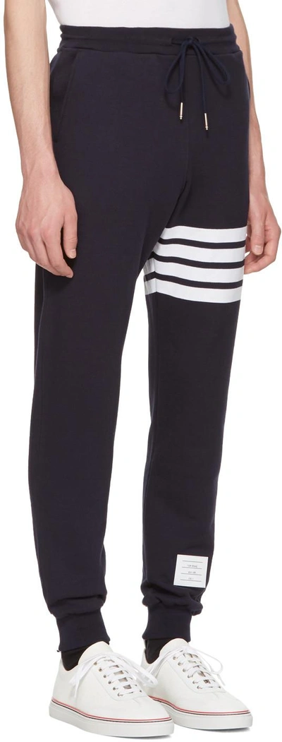 Shop Thom Browne Navy Classic Four Bar Lounge Pants In Navy 461