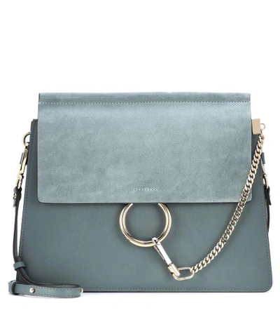Shop Chloé Faye Leather And Suede Shoulder Bag In Er41h Cloudy Llue