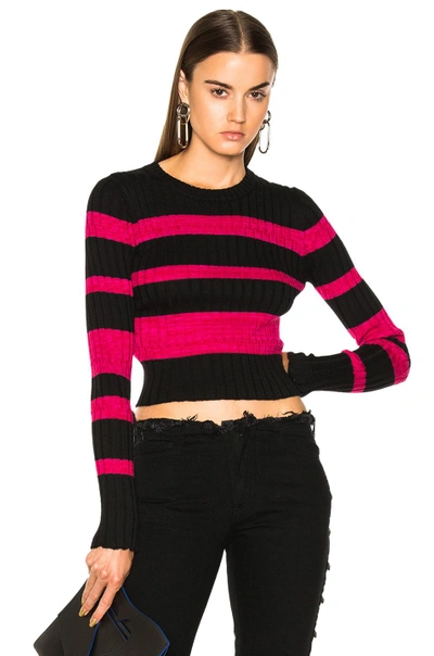 Shop Proenza Schouler Ultrafine Striped Rib Long Sleeve Crewneck Sweater In Black,pink,stripes