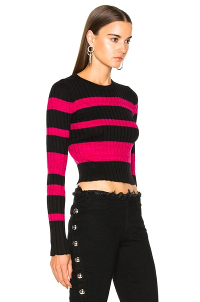 Shop Proenza Schouler Ultrafine Striped Rib Long Sleeve Crewneck Sweater In Black,pink,stripes