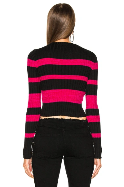 Shop Proenza Schouler Ultrafine Striped Rib Long Sleeve Crewneck Sweater In Black,pink,stripes