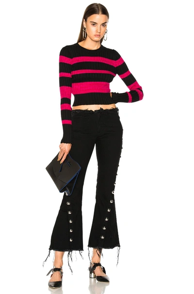 Shop Proenza Schouler Ultrafine Striped Rib Long Sleeve Crewneck Sweater In Black,pink,stripes