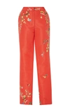 MONIQUE LHUILLIER Embroidered Straight Leg Trousers