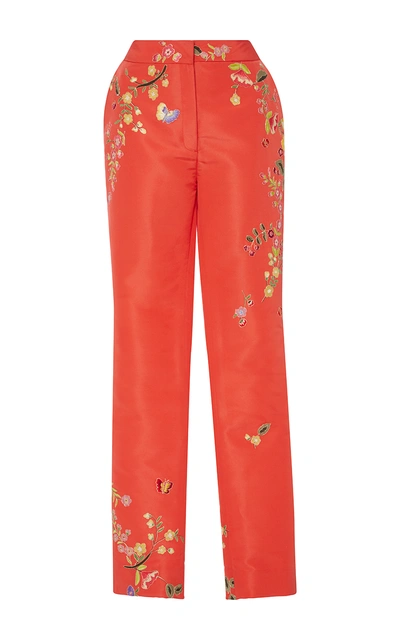 Monique Lhuillier Embroidered Straight Leg Trousers