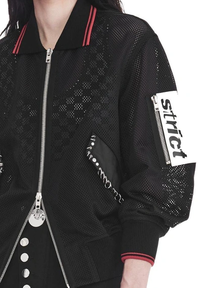 Shop Alexander Wang Exclusive Mesh Bomber Jacket With Irregular Piercings In Black