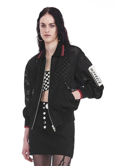 Shop Alexander Wang Exclusive Mesh Bomber Jacket With Irregular Piercings In Black