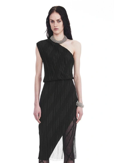 Shop Alexander Wang Pleated One-shoulder Paneled Dress In Black