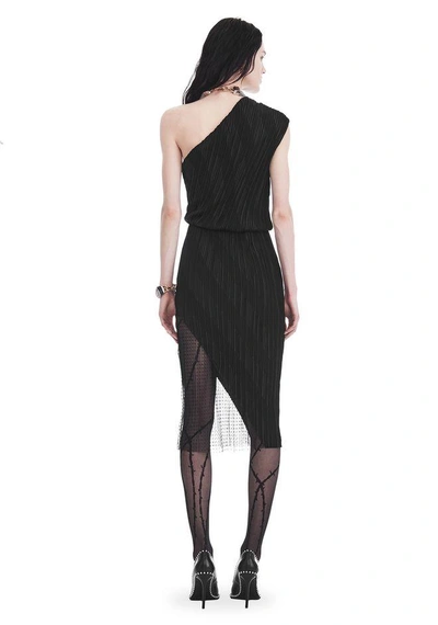 Shop Alexander Wang Pleated One-shoulder Paneled Dress In Black