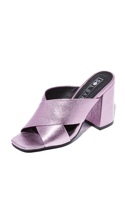 Sol Sana Ginny Metallic Leather High Heel Slide Sandals In Metallic Pink