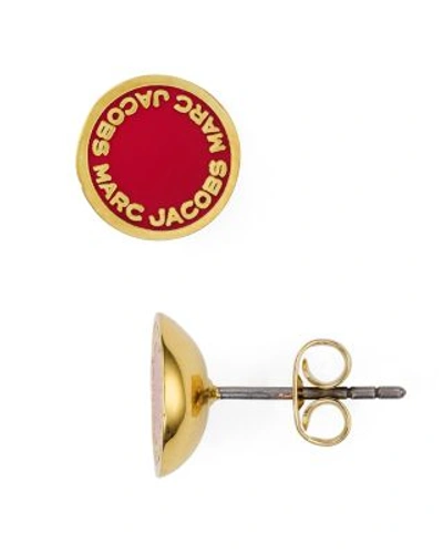 Marc Jacobs Enamel Logo Disc Stud Earrings In Gold/red