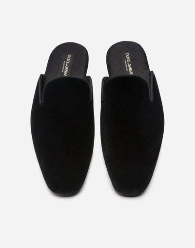 Shop Dolce & Gabbana Velvet Slippers In Black
